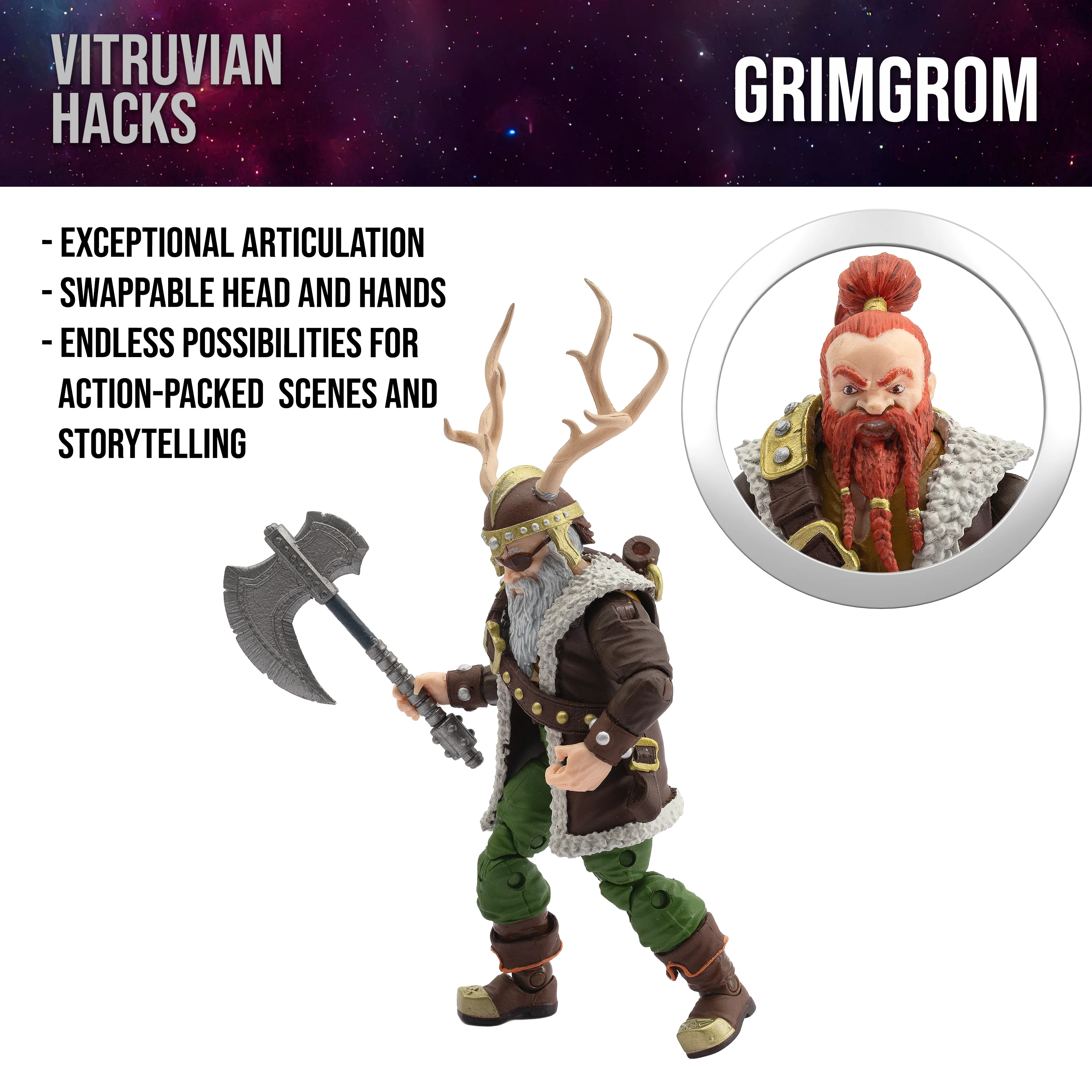 Vitruvian H.A.C.K.S. Action Figure - Grimgrom (Dwarf Mercenary) - Image 9